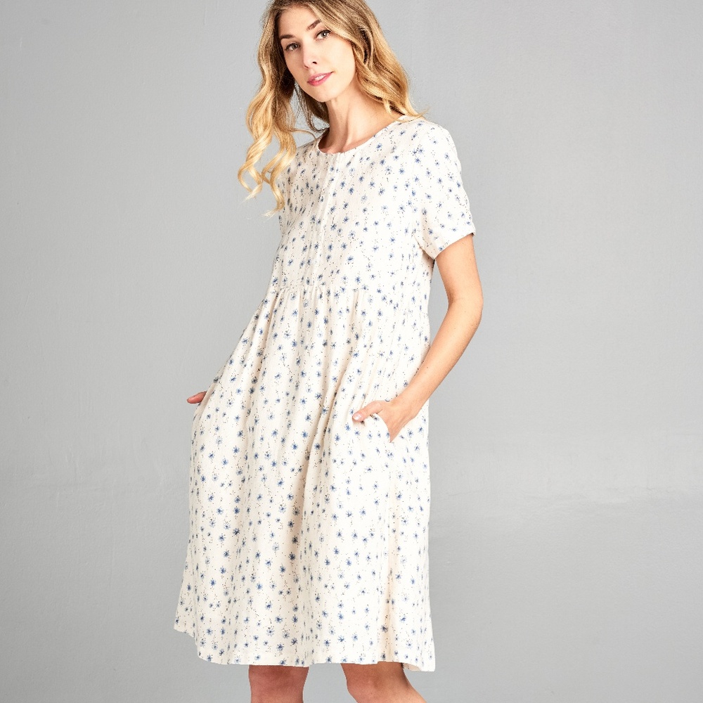 Oatmeal Micro Floral Soft Cotton Midi Dress